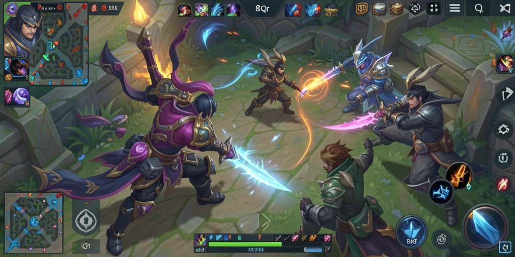Tampilan gameplay MOBA yang intens dan aksi mendebarkan.