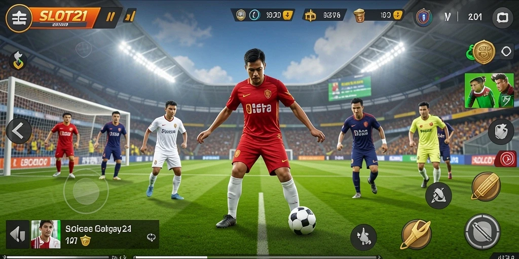 Tampilan screenshot SLOT21 menampilkan aksi seru dalam pertandingan olahraga.