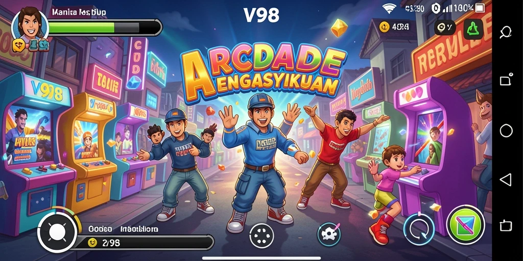 Screenshot V98 menunjukkan aksi gameplay Arcade yang seru dan menegangkan.